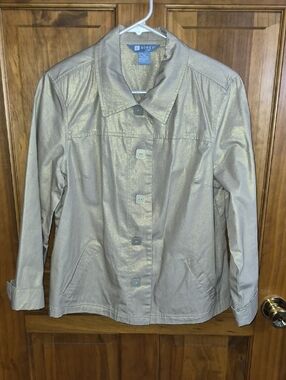 Koret Gold/Khaki Jacket Gold Shimmer ¾ Sleeves Unlined Size Med Petite